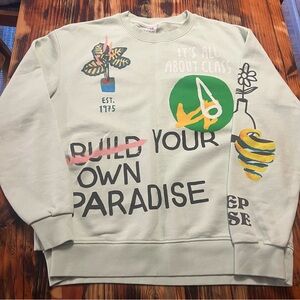Unique hand painted pale green sweatshirt. Size Large.